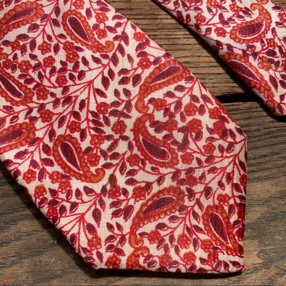Vintage 70s Indian Silk Red Paisley Floral Tie